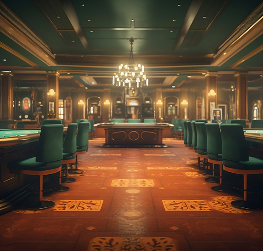 Elegant casino interior with gaming tables